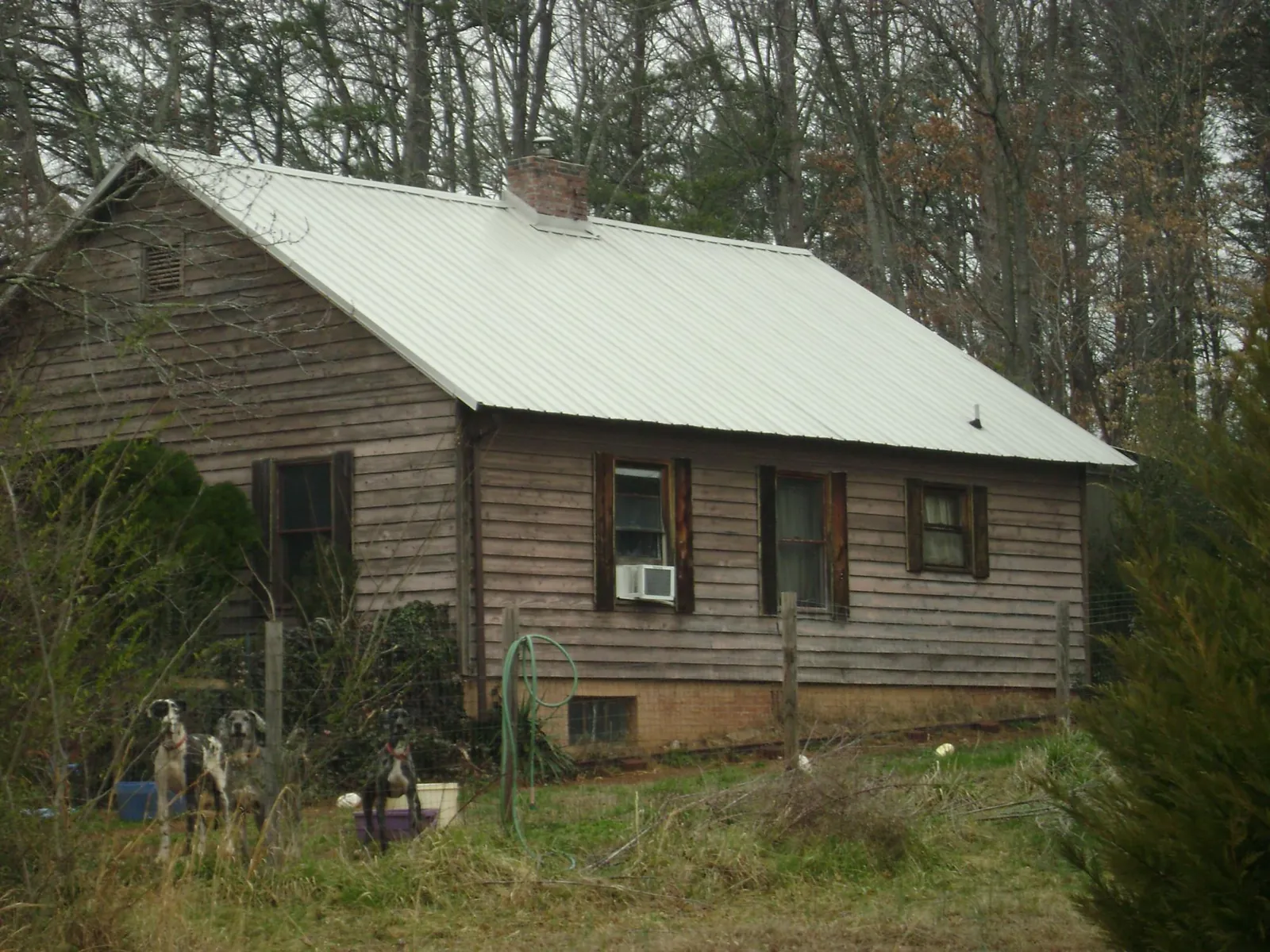 White metal roof on an old wood sided farmhouse, from a Metal Roof Installation job in Chico